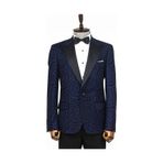 Wessi Hipnoz Desen Sivri Yaka Slim Fit Lacivert Erkek Smokin Ceket