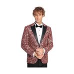 Wessi Işıltılı Sarmaşık Desenli Slim Fit Bordo Erkek Smokin Ceket