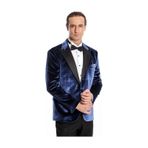 Wessi Kadife Slim Fit Mavi Erkek Smokin Ceket