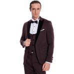 Wessi Kadife Yaka Slim Fit Bordo Erkek Damatlık - 50
