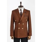 Wessi Kahverengi Slim Fit Tek Ceket Erkekler İçin Kruvaze Tasarım %62 Polyester Malzeme - 60