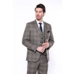 Wessi Kare Desenli Slim Fit Kahverengi Erkek Ceket