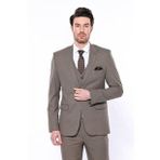 Wessi Kendinden Desenli Slim Fit Açık Kahverengi Erkek Ceket