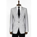Wessi Kendinden Desenli Slim Fit Gri Erkek Ceket