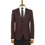 Wessi Kendinden Desenli Slim Fit Sivri Yaka Bordo Erkek Ceket - 62