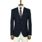 Wessi Kendinden Desenli Slim Fit Sivri Yaka Lacivert Erkek Ceket - 58