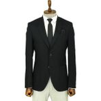 Wessi Kendinden Desenli Slim Fit Sivri Yaka Siyah Erkek Ceket - 60