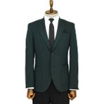 Wessi Kendinden Desenli Slim Fit Sivri Yaka Yeşil Erkek Ceket - 60