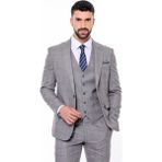 Wessi Kendinden Desenli Yelekli Slim Fit Gri Takım Elbise - 50