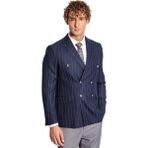 Wessi Kruvaze Slim Fit Çizgili Lacivert Erkek Ceket - 56