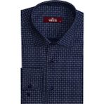 Wessi Lacivert Kaz Ayağı Desenli Slim Fit Gömlek - Koyu Mavi