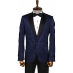 Wessi Lacivert Nokta Desenli Slim Fit Smokin Ceket - 54