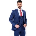 Wessi Lacivert Sivri Yaka Slim Fit Yelekli Takım Elbise - 54 - İndigo