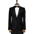 Wessi Leopar Desenli Slim Fit Siyah Erkek Smokin Ceket - 62