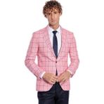 Wessi Mavi Kare Desenli Slim Fit Pembe Erkek Ceket - 62 - Bordo