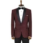 Wessi Nokta Desenli Slim Fit Bordo Erkek Smokin Ceket