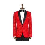 Wessi Nokta Desenli Slim Fit Kırmızı Erkek Smokin Ceket