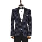 Wessi Nokta Desenli Slim Fit Lacivert Erkek Smokin Ceket