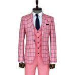 Wessi Pembe Kareli Slim Fit Takım Elbise - 58 - Bordo