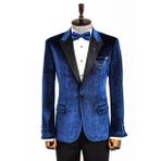 Wessi Simli Slim Fit Kadife Lacivert Erkek Smokin Ceket