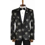 Wessi Siyah Desenli Sivri Yaka Slimfit Smokin Ceket - 58 - Black