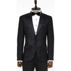 Wessi Siyah Kareli Desenli Simli Smokin Ceket - Black - 56