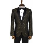 Wessi Siyah Üzerine Gold Nokta Desenli Slim Fit Smokin Ceket - 46