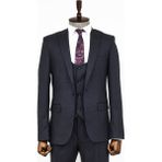 Wessi Slim Fit Desenli Lacivert Erkek Takım Elbise - 46