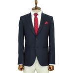 Wessi Slim Fit Desensiz Geniş Yaka Lacivert Erkek Yün Ceket - Wessi - 54