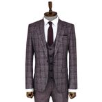 Wessi Slim Fit Ekose Bordo Erkek Takım Elbise