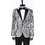 Wessi Slim Fit Zebra Desen Beyaz Erkek Smokin Ceket - 50