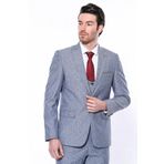 Wessi Tek Düğme Sivri Yaka Açık Lacivert Yelekli Erkek Takım Elbise