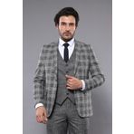 Wessi TK-62950-165-10 Ekose Ceket Pantolon Yelek Düz Füme Erkek Takım Elbise