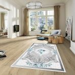 West Home Dijital Baskı Yıkanabilir Kaymaz Taban Salon Halısı Mutfak Halısı Yolluk ve Banyo Paspası - 120 x 300 cm - Turkuaz - Beyaz
