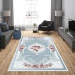 West Home Dijital Baskı Yıkanabilir Kaymaz Taban Salon Halısı Mutfak Halısı Yolluk ve Banyo Paspası - 60 x 100 cm - Mavi