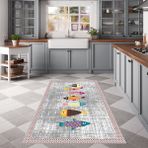 West Home Dijital Baskılı Yıkanabilir Kaymaz Taban Mutfak Halısı - 120 x 180 cm - Gri