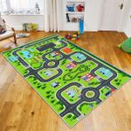 West Home Makinede Yıkanabilir Kaymaz Taban Leke Tutmaz Antialarjik Yol Desenli Çocuk Odası Halısı Oyun Matı - 80 x 150 cm - Yeşil
