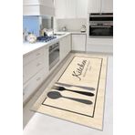 West Home Makinede Yıkanabilir Kaymaz Taban Leke Tutmaz Bej Mutfak Halısı Mutfak Yolluk ve Balkon Halısı