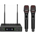 Westa Ten, Profesyonel Uhf Kablosuz Mikrofon Seti Çift El Mikrofon 100 Kanal LCD Ekranlı Sahne ve Organizasyon Mikrofonu - 000-Siyah