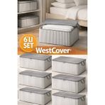 WestCover 6 Adet Antrasit Çizgili Büyük Boy Baza Altı ve Çekyat Hurç - 60X40X20 cm - Organizer.