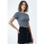 WESTMARK LONDON Gri Melanj Çizgili Bisiklet Yaka Kısa Kollu Kadın Crop T-Shirt SANDY S/S TOP