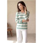 WESTMARK LONDON Kadın Relaxed Fit Bisiklet Yaka Viskon / Elastan Uzun Kol Yeşil / Ekru Çizgili Düşük Omuz Bluz WILDA