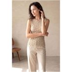 WESTMARK LONDON Kadın Slim Fit Bisiklet Yaka Polyester / Elastan Kolsuz Beige Desenli T-Shirt ULIANA