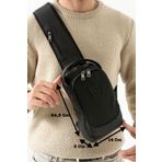 Westpolo Unisex Suni Deri Ve Kanvas Kumaş Çapraz Göğüs Ve Omuz Çantası Body Bag - Siyah