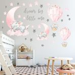 WEWINLE Dream Big Little One Fil Duvar Çıkartmaları, Pembe Ay Sıcak Hava Balonu Gri Yıldızlar Çocuk Odası Oturma Odası Yatak Odası Dekorasyonları Ev Dekoru için Duvar Çıkartmaları