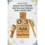 Wezez İsimli & Emojili Doğal Ahşap 5'li Anne Bebek Anı Küpü ve 2'li Keçi Kılı & Saplı Tarak Seti