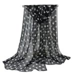 Whakano Puantiyeli Georgette şal bayan, eşarp ipek hissi, şal şal 160 x 50 cm, uzun yumuşak şal gece elbisesi, gelinler, nedime, düğün, kutlama, ilkbahar, yaz, tüm yıl için, Siyah beyaz noktalar, Ölçü