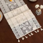 Whakano Püsküllü Boho Runner Masa Örtüsü, Tığ Dantelli Masa Örtüsü, Yıkanabilir, Dekoratif Masa Örtüsü, Masa Örtüsü, Masa Örtüsü, Doğum Günü ve Düğünler, Yemek Odası, Parti Dekorasyonu için, 30 x 60