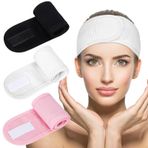 Whaline 3 adet Spa yüz kafa bandı beyaz siyah pembe kafa şal havlu kumaş Waffle ayarlanabilir makyaj kafa bandı banyo spor yıkama yüz duş