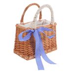 WHAMVOX Rattan Dokuma Sepet Saplı El Dokuması Çiçek Sepeti Boho Hasır El Çantası Dikdörtgen Sepet Çantası Kadınlar Saman Tote El Dokuması Rattan Plaj Çantası Vintage Yaz Saman Tote Çanta